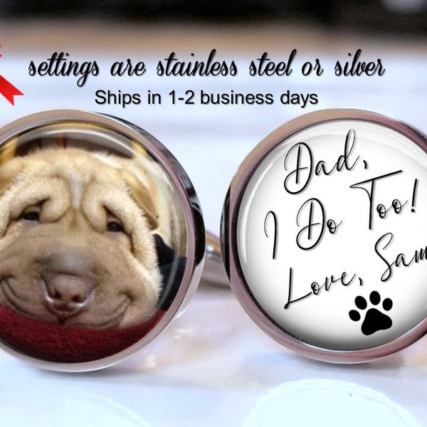 Groom Cufflinks from Dog - the dog says I do too with dog photo picture Custom Personalized Gift for Groom from Bride- Stainless Steel