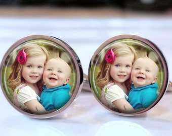 Photo Cufflinks Father's Day Gift Children pictures on cufflinks Custom husband Gift from wife Stainless Steel or Sterling Silver Plate