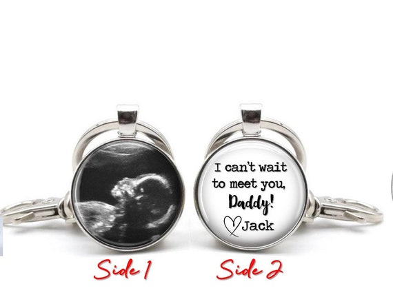 Custom personalized name words Ultrasound Sonogram double sided Silver Keyring Babys name on back with heart Ultrasound Keychain