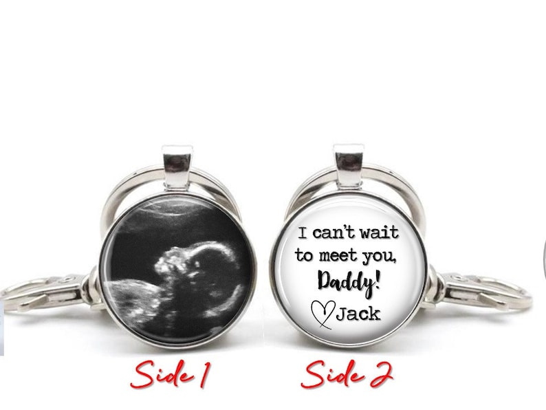 Custom personalized name words Ultrasound Sonogram double sided Silver Keyring Babys name on back with heart Ultrasound Keychain