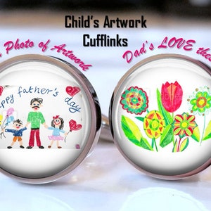 Custom Photo of Child's Artwork Cufflinks  - Children Drawings on cuff links - Personalized Gift for Dad