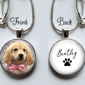 Collar con colgante de foto de perro y nombre - Collar conmemorativo con fotografía de mascota personalizada - Colgante de mascota personalizado de plata Pérdida de mascota