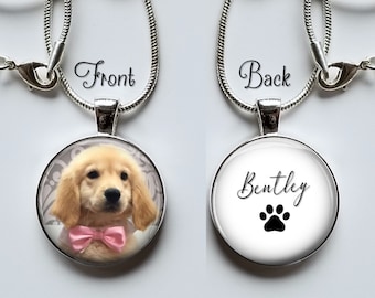 Dog Picture Necklace Pendant with name necklace - Custom Pet Photograph Memorial Necklace - Personalized pet pendant silver Pet loss