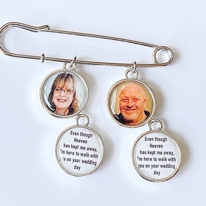 Memorial Photo Lapel Pin Gift for groom from bride has 2 picture charms on front and a personalized message on the back of each charm.