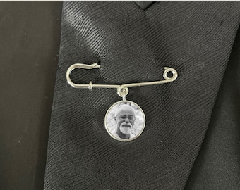 Memorial Photo Lapel Pin, Custom Groom Picture Charm, Silver Brooch (1-3 Pictures)