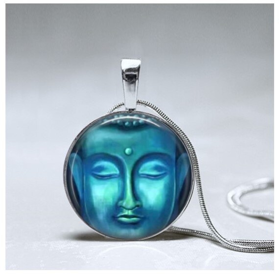 Buddha Necklace Blue Buddha Pendant Meditation Necklace Etsy