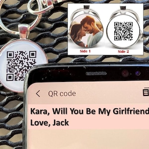 QR Code Keychain - Custom Personalized Hidden Message for Girlfriend Boyfriend Video Website - Key chain Key ring