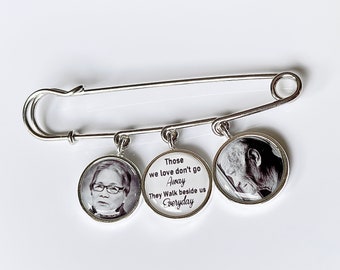 Memorial Photo Lapel Pin custom memorial photo Boutonniere Lapel Pin Brooch for 3 charms with pictures and or personalized text