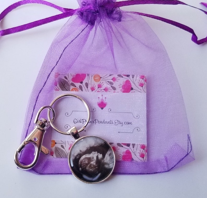 Custom personalized name words Ultrasound Sonogram double sided Silver Keyring Babys name on back with heart Ultrasound Keychain