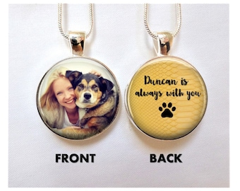 Collar personalizado con foto de perro y colgante con foto de gato y nombre o mensaje en la parte posterior, chapado en plata de ley.