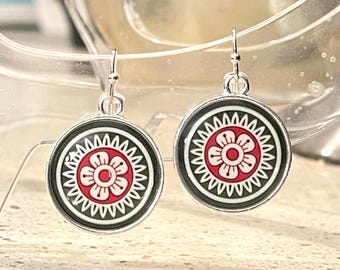 Pendientes de Mahjong reversibles, 2 caras con puntos y pájaro Bam One Bam, joyería de Mahjong, regalo de Mahjong