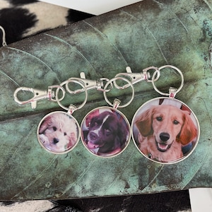 Keychain with photo of your dog- Comes in 1 inch 1.5 inch or 2 inch