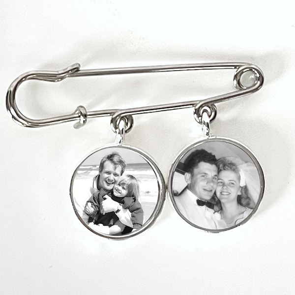 Groom Memorial Photo Pin custom memorial photo Boutonniere Lapel Pin Brooch with loops for 1, 2 or 3 charms with pictures