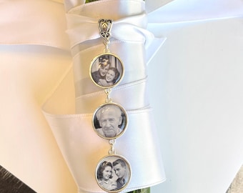 Bridal Bouquet photo Charm dangle set words on back double sided Wedding Bouquet Memory multiple picture Charm Bridal Shower Gift