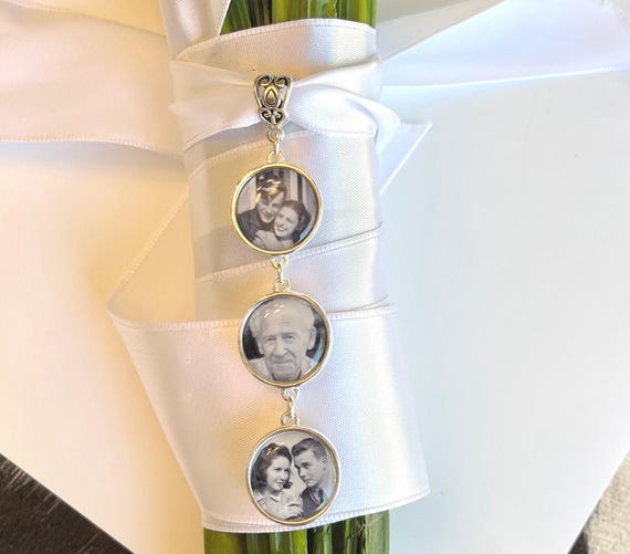 Bridal Bouquet photo Charm dangle set words on back double sided Wedding Bouquet Memory multiple picture Charm Bridal Shower Gift