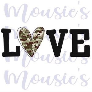 Camo heart LOVE PNG digital file