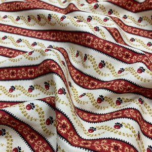 Brand NEW!! Cotton Reproduction Fabric - Floral vine stripes in red, black, and beige - 1820-1890 - by the yard - 45" WIDE - EP Cotton #517