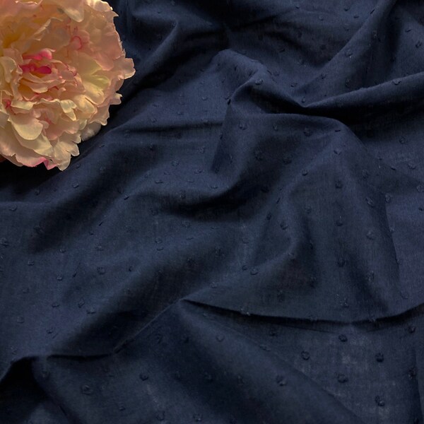 Remnant: 8.5" of Navy Blue Cotton Swiss Dot Fabric - Flocked Dotted Swiss, Indigo on Indigo - 100% Cotton - 58" WIDE - EP Cotton #557