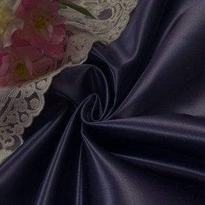 Silk Satin Fabric - Navy Blue bottom weight, Luxurious shimmer - 68/32 cotton/silk blend, by the yard - 36" WIDE - EP Silk #470