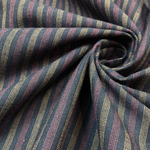 Homespun Yarn Dyed Woven Striped Cotton Fabric - Black/Red/Yellow striped shirting weight - 45" Wide, by the yard - EP Cotton #494