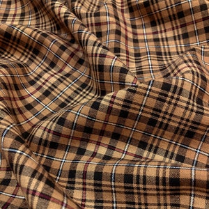 NEW!! Homespun Yarn Dyed Woven Cotton Fabric in brown, black, red, and white - Neutral plaid - 45" Wide - by the yard - EP Cotton #516