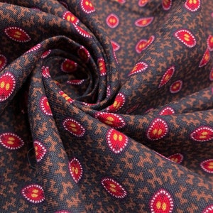 Cotton Reproduction Fabric - Bold red oval motifs on brown - Western Apache dreams - 1820-1895 - by the yard, 45&quot; WIDE - EP Cotton #536