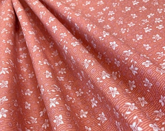 Brand NEW!! Cotton Reproduction Fabric - Apricot Pink with white floral - 20th C. Retro 1920-1950 - by the yard - 45" WIDE - EP Cotton #518