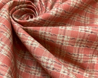 Sweet Pink Printed Plaid - 19th Century Reproduction Print - pink/ivory/dark grey small plaid - 45" wide - by the yard - EP Cotton #477