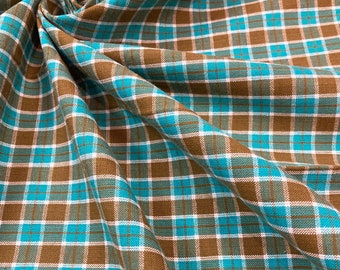 NEW!! Homespun Cotton Fabric - Teal/Brown/White plaid - Teal checked cotton fabric - 100% Cotton - 45" Wide - by the yard - EP Cotton #548