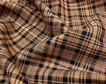 NEW!! Homespun Yarn Dyed Woven Cotton Fabric in brown, black, red, and white - Neutral plaid - 45" Wide - by the yard - EP Cotton #516