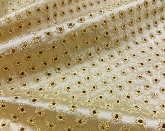 Eyelet Silk Fabric in Yellow-Ivory - Silk shantung with machined eyelets - Beige Silk - by the yard - 53" WIDE - EP Silk #596