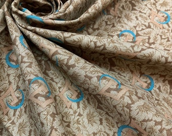 1930s-1960s Novelty Cotton Reproduction Fabric - Brown floral with Teal diamonds & half moon - by the yard, 45" WIDE - EP Cotton #501