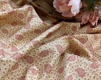 Cotton Reproduction Fabric - Pink over beige strawberry patch floral - 1820-1895 - by the yard - 45" WIDE - EP Cotton #476