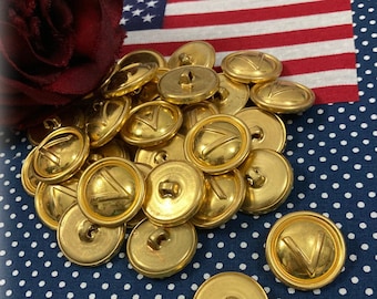 Buttons - "V" for Victory buttons - Gold Metal with Block V - 7/8" diameter - shank back buttons - 5, 6, 8, 10, 12, or 15 piece lot
