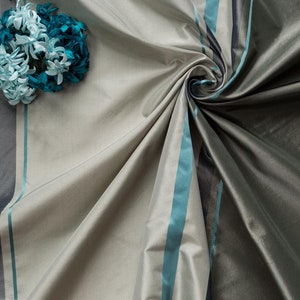 Brand NEW!! Silk taffeta fabric - Green, Moss, Ocean Blue stripe - Embossed Satin Ribbon - by the yard - 100% silk - 54&quot; WIDE - EP Silk #757
