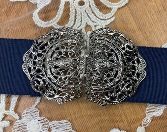 SILVER Plated Victorian Scroll Clasp mid-19th Century Style Buckle - Made in Europe - Dirndl Buckle - Fits a 1.5" ribbon/belt