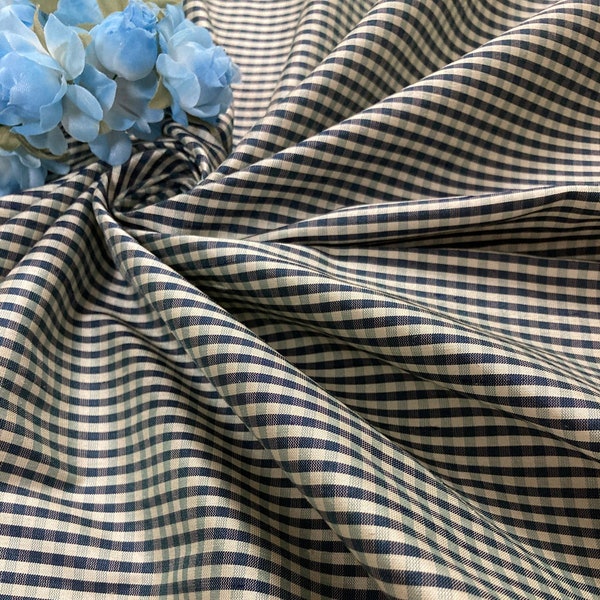 BRAND NEW! Silk Fabric - Micro Check Silk Taffeta - 1/8" check Blue, Ivory, faint seafoam green - 100% Silk - By the yard - 55" Wide - EP #4