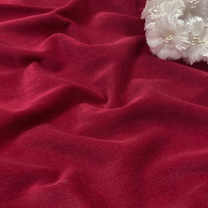 Cotton Velveteen - Solid Cranberry Red Cotton Velvet - Red Velveteen Fabric - 100% Cotton - 44&quot; Wide - by the yard - EP Cotton #705