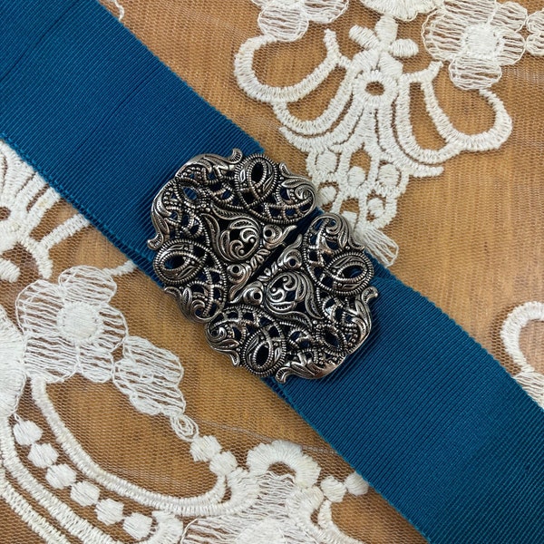 SILVER Victorian "Iris" Clasp mid-19th Century Style Buckle - Made in Europe - Dirndl Buckle - Fits a 1 or 1.5" ribbon/belt