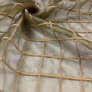 Brand NEW!! Silk Organza - Windowpane Bamboo Olive Green Sheer - Sheer plaid silk - By the yard -  Silk ground - 54" Wide - EP Silk #651