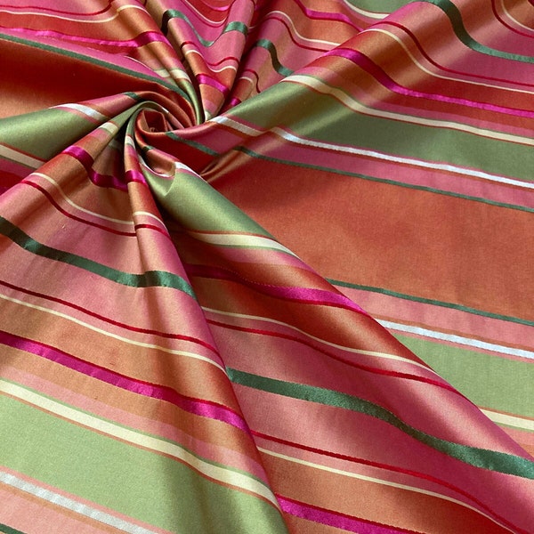 Silk Remnant: 1.3 yards Silk taffeta fabric with satin stripes - Embossed Ribbon Stripe - by the yard - 100% silk - 54" WIDE - EP Silk #615