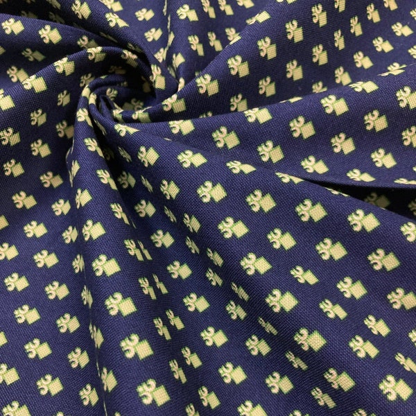 Cotton Reproduction Fabric - Mint green diamond motifs on deep navy blue  - by the yard - 1820-1960 - 45" WIDE - EP Cotton #607