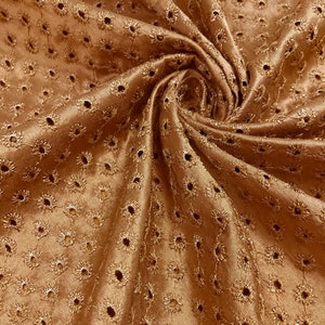 Eyelet Silk Fabric in Copper - Silk shantung with machined eyelets - Copper Colored Silk - by the yard - 53" WIDE - EP Silk #597