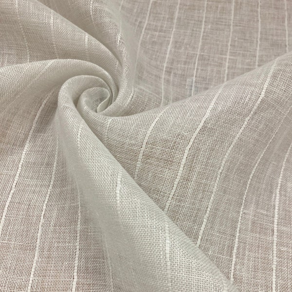 Brand NEW!! Linen loose-weave sheer striped ivory light-weight - Tone on tone Striped Textured Linen, 54" wide - by the yard - EP Linen #592