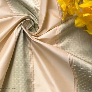 NEW!! Silk taffeta fabric - Embossed striped satin light sage green and ivory with faint salmon - by the yard - 100% silk - 54&quot; EP Silk #765