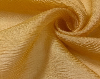 Crinkle Silk Organza embroidered in Goldenrod Yellow - 50/50 Silk/Viscose - By the yard -  Yellow Silk - 50" Wide - EP Silk #622