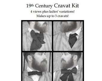 Kit de corbata de seda del siglo XIX para hombre y mujer: 4 versiones; 2 versiones para mujer. ¡Color a elegir! Incluye tela, patrón e instrucciones.