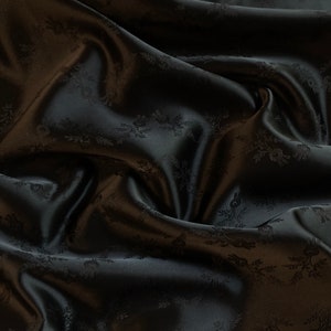 Black Floral Damask Polyester Brocade Fabric - Black on black design - Bouquets - 100% Poly - By the yard - 55&quot; WIDE - EP Poly #398