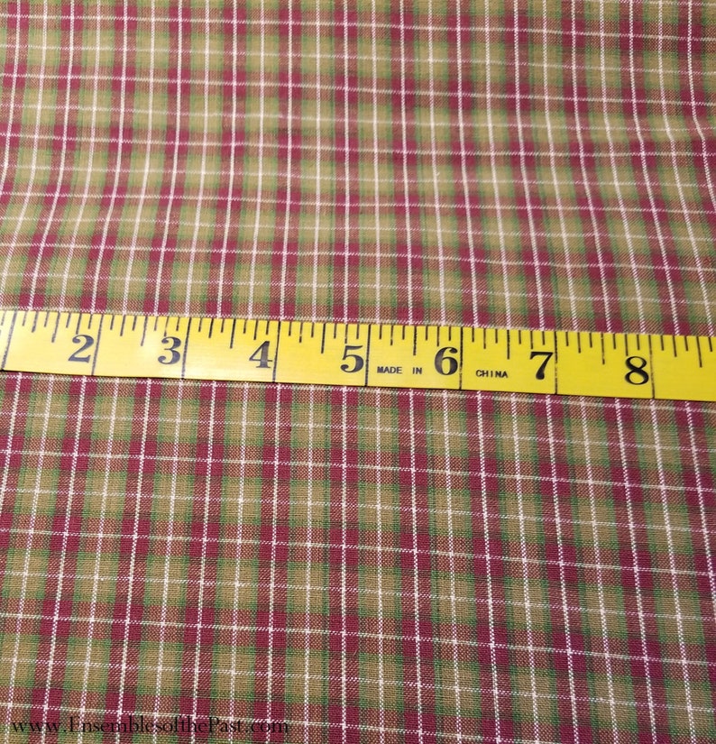 Homespun Cotton Fabric red/green/goldenrod plaid Red and green checked cotton fabric red plaid, 45 Wide, by the yard EP Cotton 343 image 3