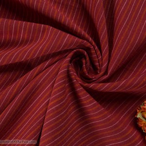 Homespun Yarn Dyed Woven Striped Cotton Fabric - Brick Red/Orange/Ivory shirting weight - 45&quot; Wide, by the yard - EP Cotton #779